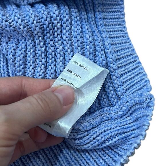 Free People Washed Blue Chunky Knit When it Rains Cropped Sweater XS - Picture 3 of 4